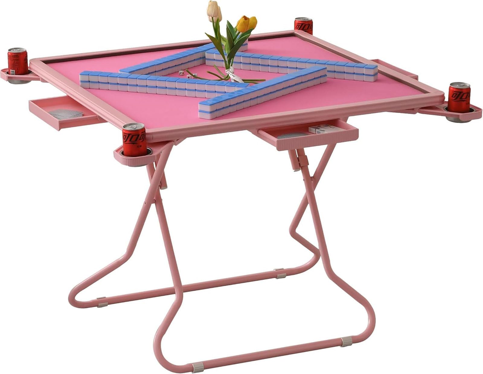 Tavolo da Gioco per 4 Giocatori con Feltro Verde e portabicchieri, Tavolo Pieghevole Portatile Multifunzione, Tavolo da Tavolo Majiang Resistente all'Usura, per Carte da Poker, Mahjong, Bianco