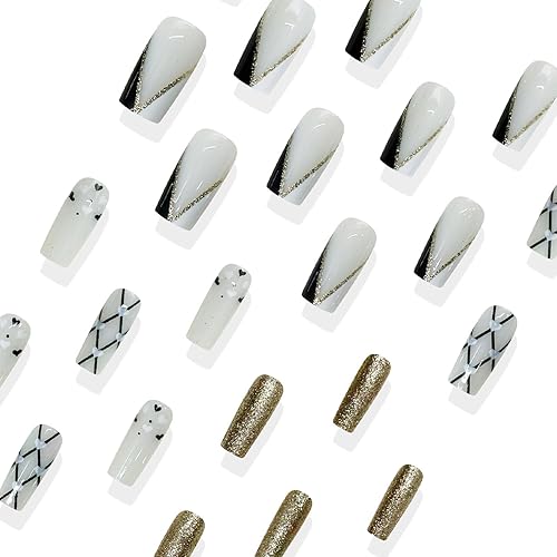 Miniatura 128 de IMSOHOT Uñas postizas largas a presión, uñas postizas cuadradas con pegamento brillante, diseño de mariposa y diamantes de imitación, uñas postizas