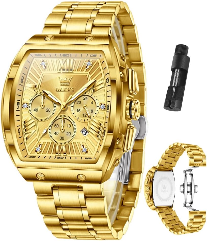 OLEVS Watches for Men Luxury Big Face Stainless Steel Mens Watches Classic Waterproof Analog Quartz Men's Wrist Watch with Date Multifunction Chronograph Dress Watch for Men Relojes para Hombres