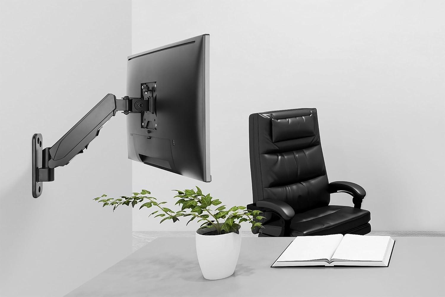 DIGITUS Monitor Bracket - Black, 17-32 Inches, Up to 8 kg, VESA 75/100, Gas Lift Height Adjustment, Swivel, Tilt, Rotate, Quick Release
