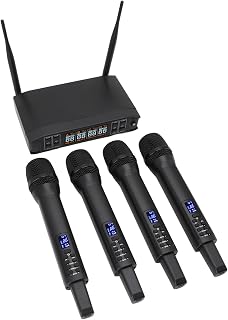 Wireless Microphone System 4 Pack | Rechargeable Professional Mic for Host KTV Stage Performance, 2200mAh, Premium Sound