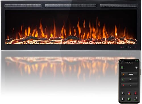 WiFi CharaVector - Chimeneas eléctricas empotrables para montaje en pared calentador LED de 50 pulgadas de ancho control remoto y pantalla táctil disponible en Yaxa Costa Rica