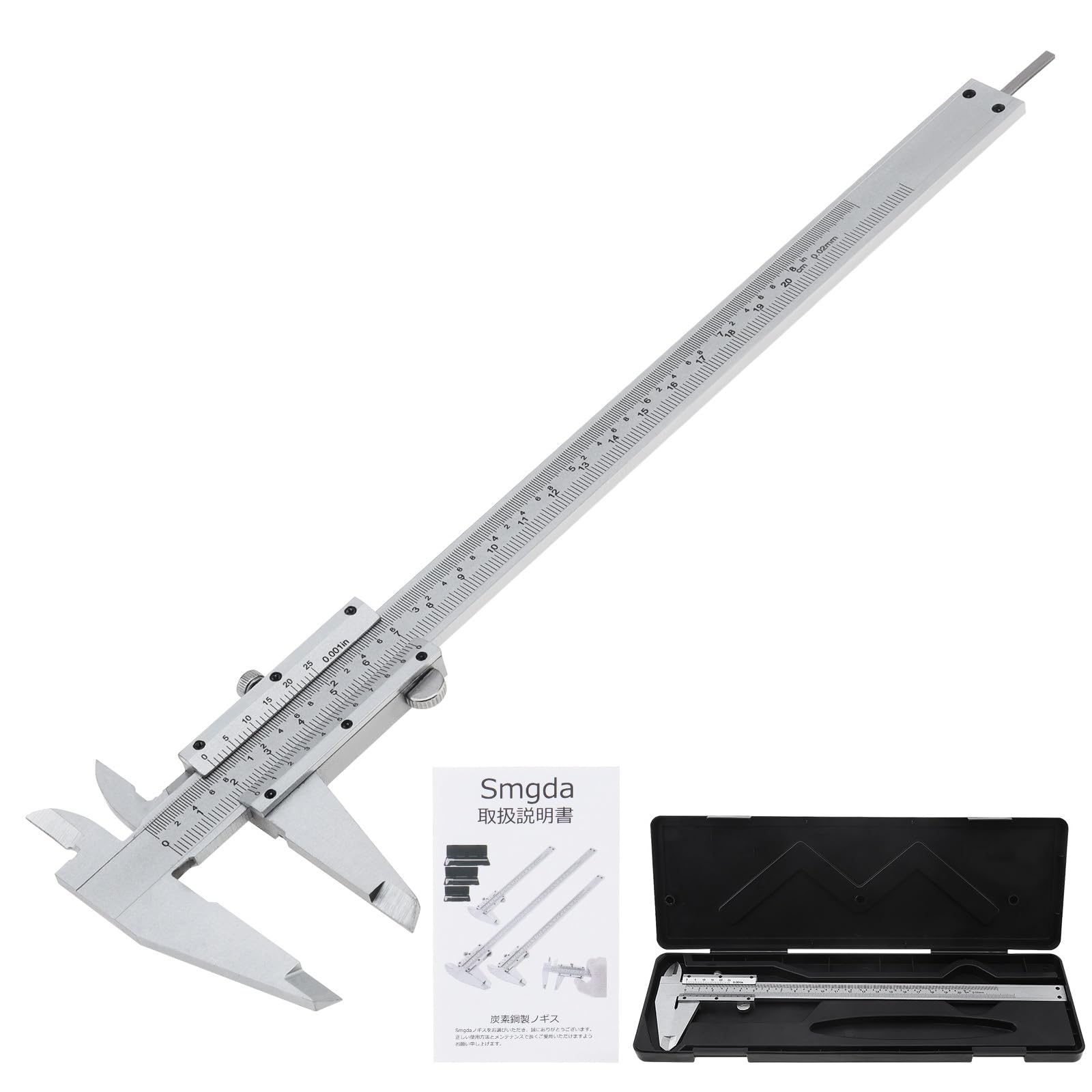 Smgda ノギス 200mm 精度0.02mm 炭素鋼ノギス 内径/外径/深さ/段差測定用多機能のぎす 収納ケース付き 家庭でのDIY 学校用 機械 金属 自動車加工と修理 (グレー, 200mm)