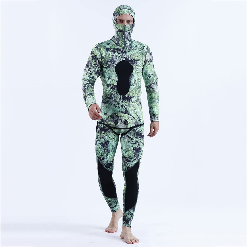 LANGWEI Mute Mens 3Mm 2 Pezzi Camo Neoprene Corpo Pieno Tenere in Caldo con Cappuccio Immersioni Libere Sport Tuta di Pelle Pesca Subacquea Tuta Intera Muta