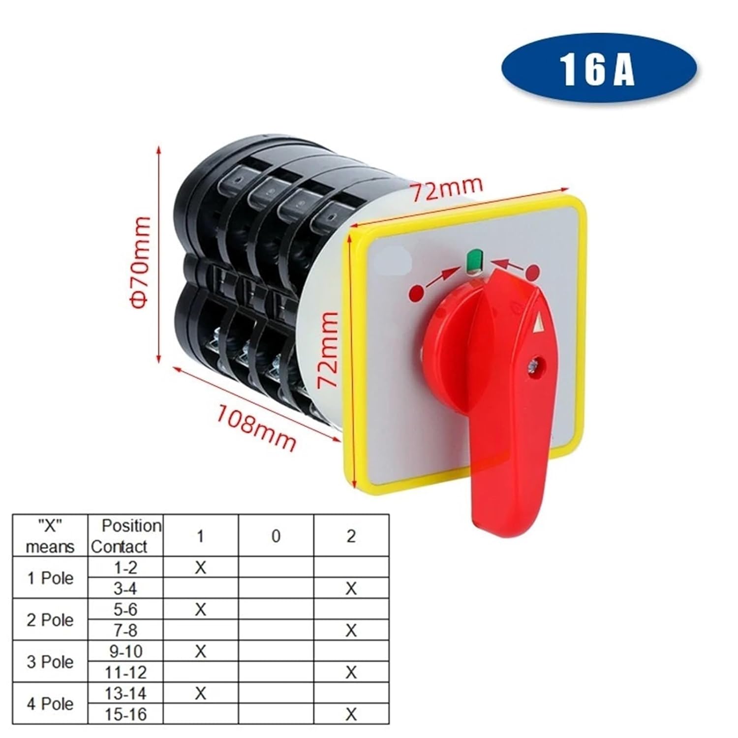 LW5-16A Three Positions Cam Switch Changeover Selector Motor Silver Contact 1Pcs(16A 4P Reset)