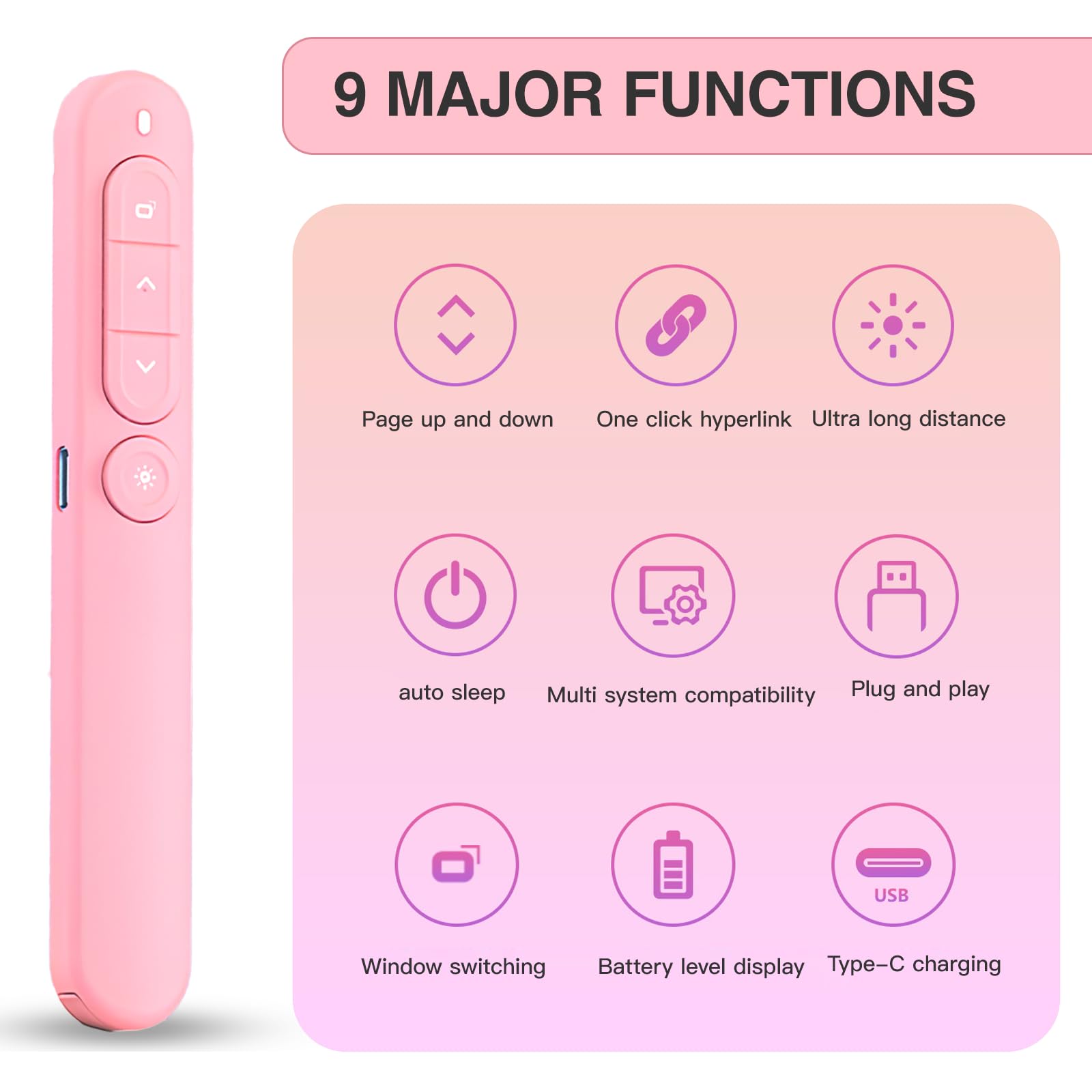 XdealCozyxc Powerpoint Presentation Clickers, Rechargeable Wireless Presenter Clicker Remote for Mac/Keynote/Computer/Laptop (Pink) - Image 2