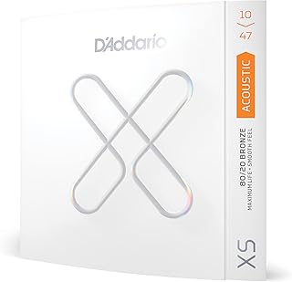 D'Addario Cordas de guitarra - Cordas de guitarra acústica revestidas de bronze PP 80/20 - XSABR1047 - Maior força de ruptura com estabilidade de ajuste - Para guitarras de 6 cordas - 10-47 extra leve