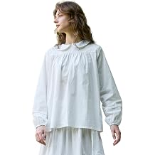 Victorian Blouse with Back Buttons Puffy Sleeve Peter Pan Collar Shirt 100% Cotton White S-2XL