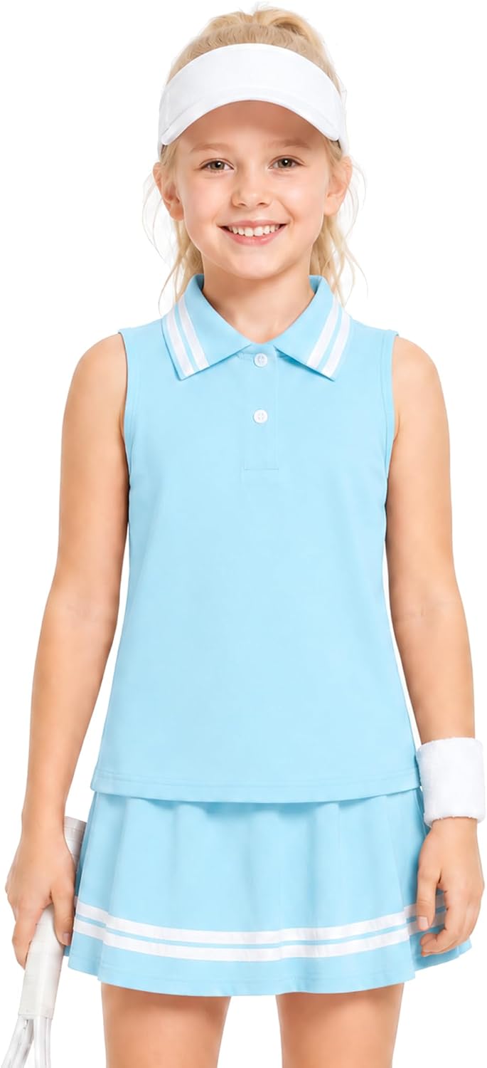 Wenlia Girls Tennis Dress 2 Piece Golf Outfit Sleeveless Polo Athletic Dress with Built in Shorts Activewear 3-14Y