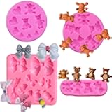 4 Pcs Bow and Bear Silicone Fondant Mold Chocolate Candy Small Bow Molds for DIY Cake Decorating Cupcake Jelly Cookie Dessert Decoration