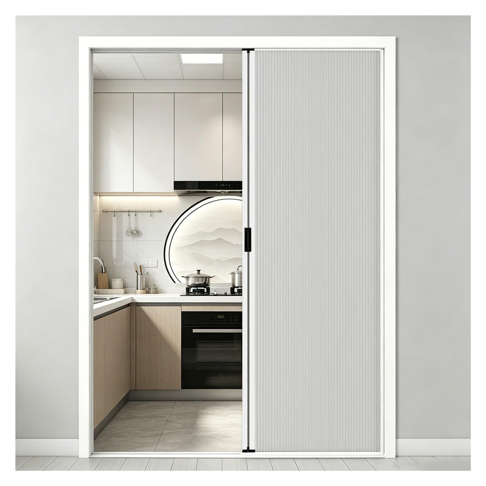 Kitchen Accordion Door Aluminum Frame, No Drill Installation Privacy Foldable Door with Lock, Space Saving for Bathroom Bedroom Closet Pantry Living Room(White,100x200cm(39"x79"))