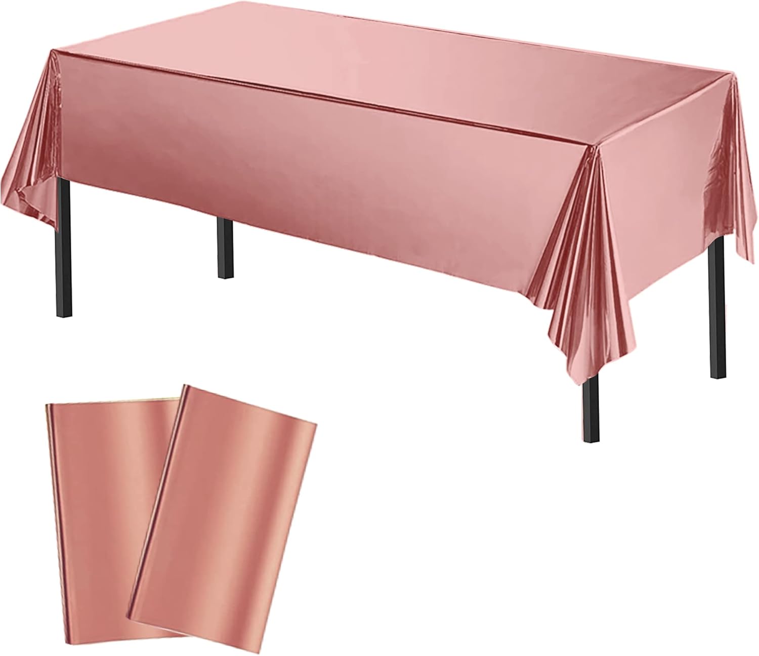 Time to Sparkle 2 Pack Plastic Tablecloths 54" x 108" Plastic Dining Table Cloth Premium Rectangle Table Cover for Parties Wedding Banquet etc Indoor Or Outdoor(Foil Rose Gold)