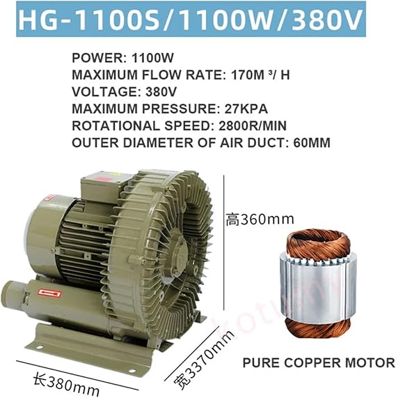 Powerful Vortex Gas Pump - 1500W High Pressure Blower for Fish Pond Aeration and Industrial Use(1500W 220v)