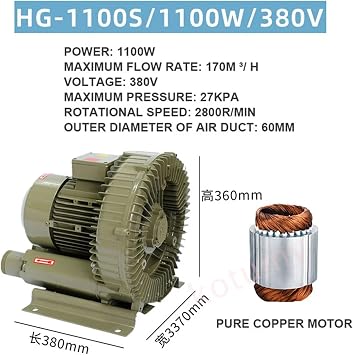 Powerful Vortex Gas Pump - 1500W High Pressure Blower for Fish Pond Aeration and Industrial Use(1500W 220v)