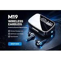 M19 Wireless Earbuds with LED Digital Display, Bluetooth 5.1, 9D HiFi Sound, IPX7 Waterproof, Touch Control, Wireless Charging Case