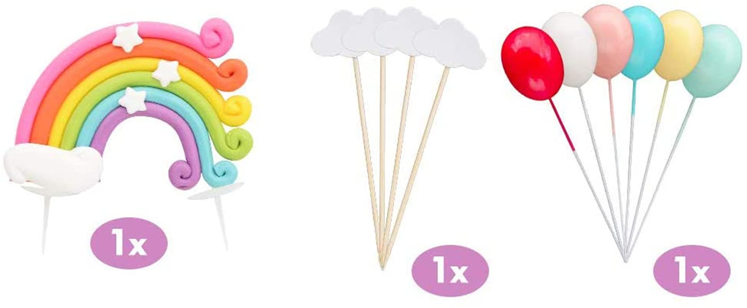 Cake Topper De Arcoíris Con Nubes Y Globos | Decoración De Tarta Para Cumpleaños Y Fiestas | Materiales Ligeros Y Reutilizables