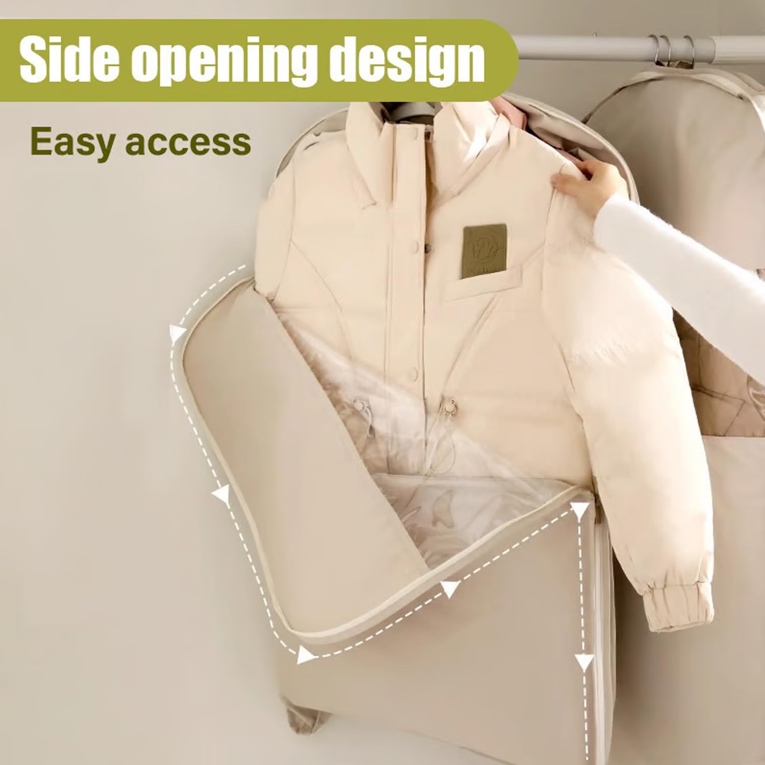 Space Saving Hanging Garment Bag with Self Compression Zipper, Otherwisie Space Saving Hanging Garment Bag, Dust Cover Clothes Bags for down Coat, Garments Bags (grey, M)