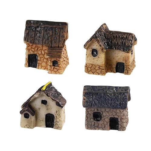 Garneck 4Pcs Miniature Fairy Garden Houses: Resin Mini Village House