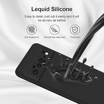 GiiYoon ケース Google Pixel 6 Pro対応 スリム液体シリコーン耐衝撃携帯電話ケース 柔らかいマイクロファイバー裏地 ブラック