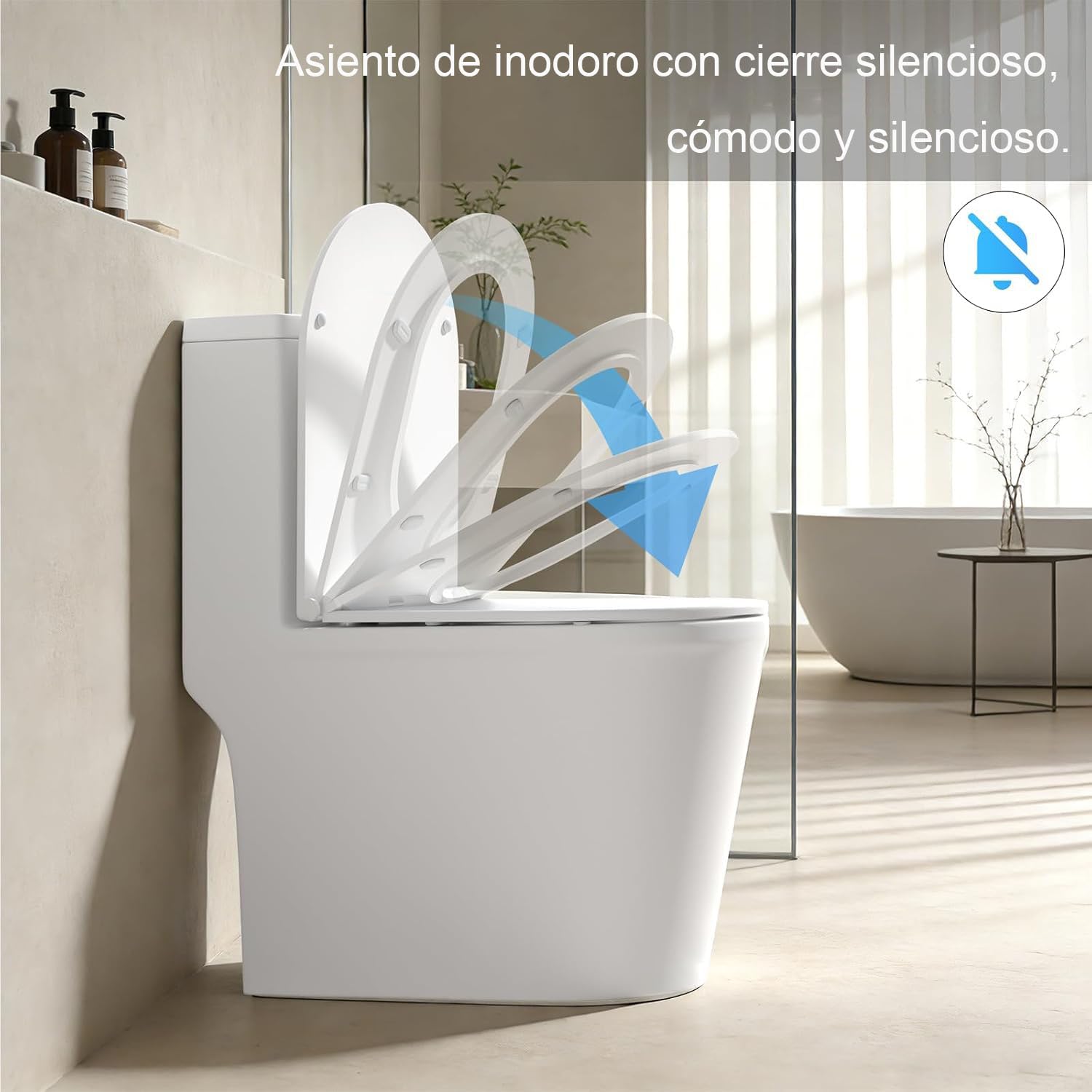 Tapa WC Forma D con Cierre Suave, Asiento Inodoro de Duroplast, 44x35cm