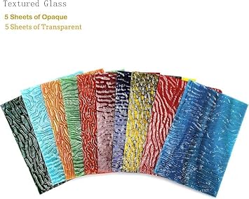 10 Transparent Stained Glass Sheets, Assorted Textured Art Glass for DIY Mosaic Crafts, 4x6 inches Cathedrals Glass Sheets for Stained Glass Projects and Home Décor, Opaque&Transparent