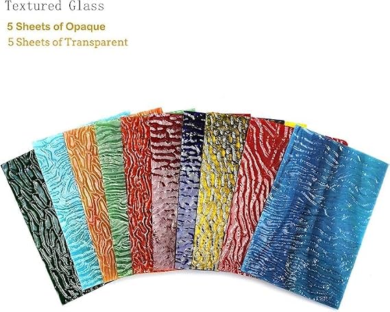 10 Transparent Stained Glass Sheets, Assorted Textured Art Glass for DIY Mosaic Crafts, 4x6 inches Cathedrals Glass Sheets for Stained Glass Projects and Home Décor, Opaque&Transparent