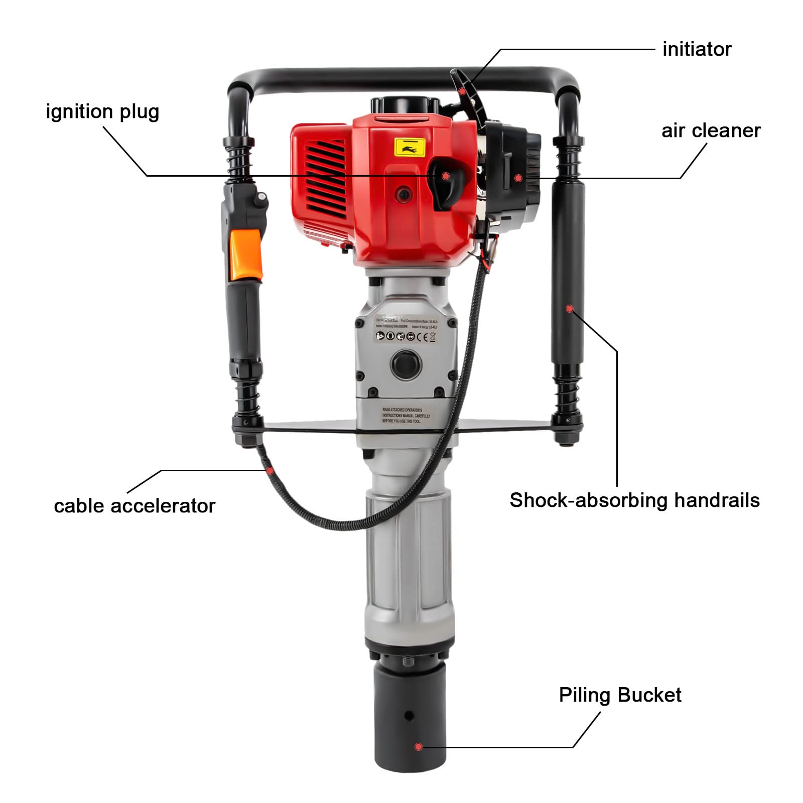 NOLANTISI Handheld Pile Driver, 52CC 2-Stroke Gasoline Pile Driver Hammer, Portable Pile Driver Kit Farm Fence Post Hammer Push Pile Air Cooling Single Cylinder (52)