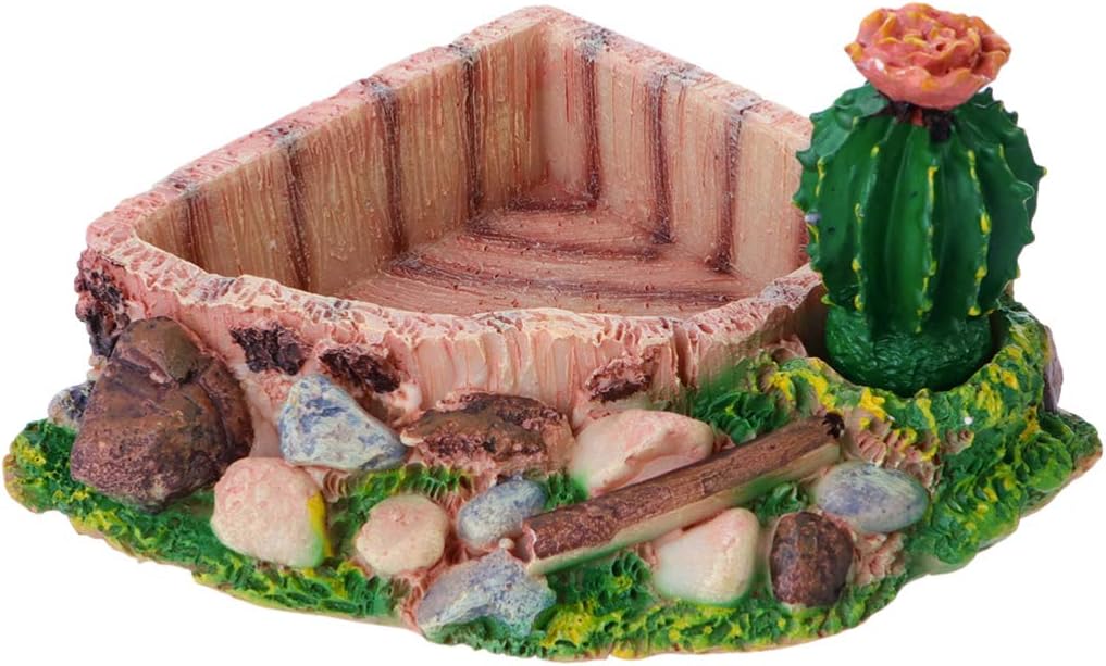 Reptile Resin Corner Water Dish - Reptile Corner Bowl for Tortoise Lizard Bearded Leopard Gecko Snake Chameleon - Cactus