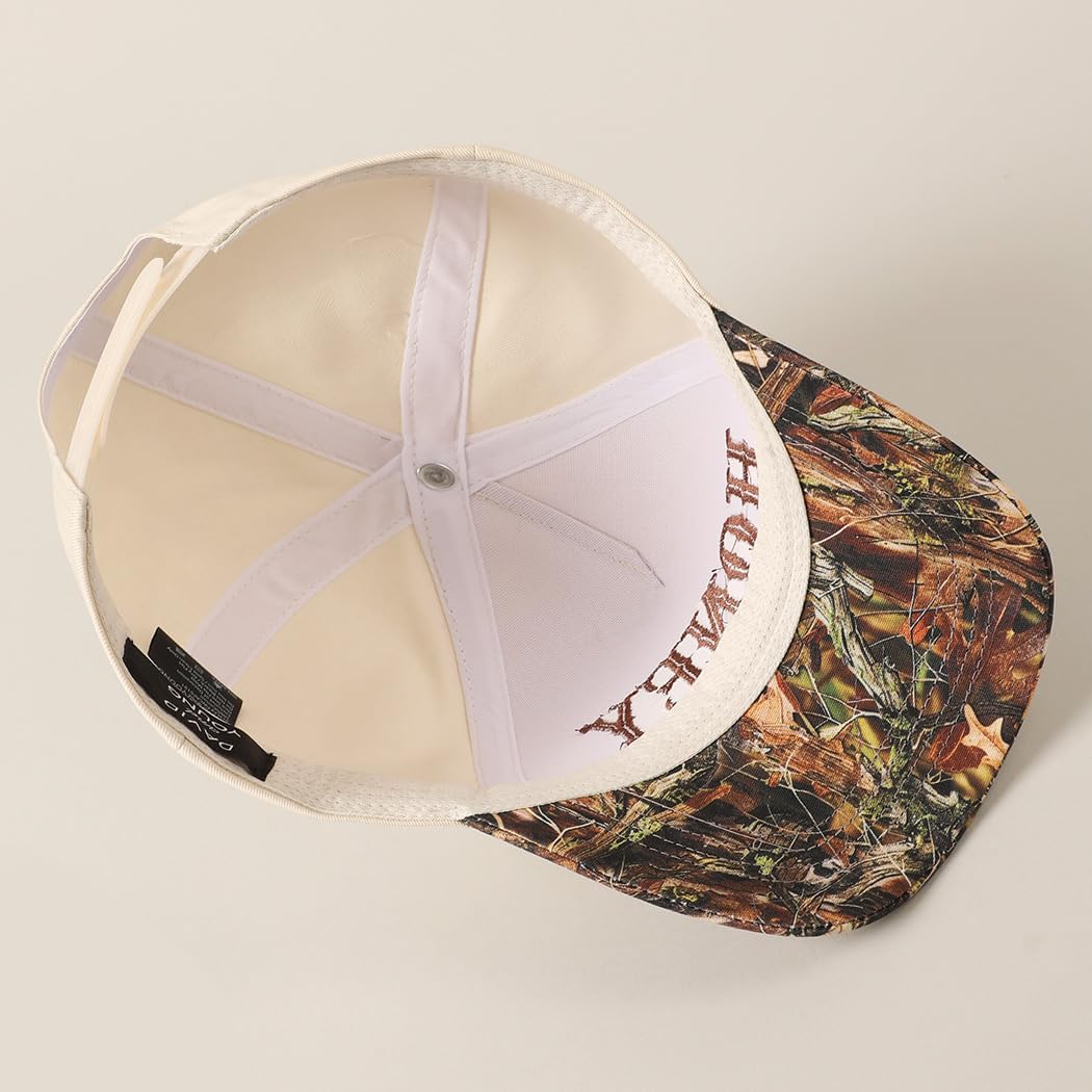 MIRMARU 5-Panel Embroidery Two-Tone Trucker Hat with Designed Camo and Floral Brim