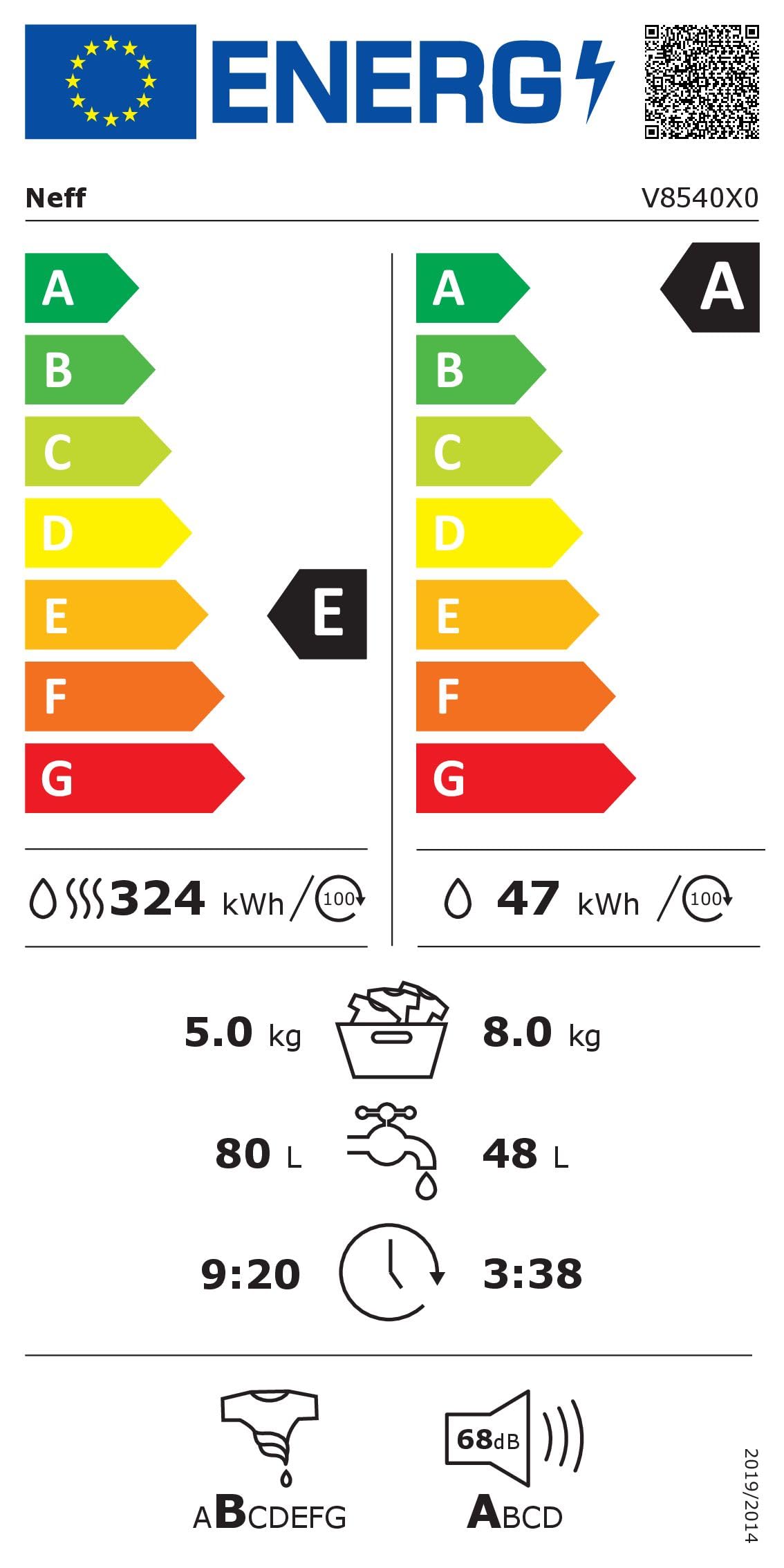 NEFF Einbau-Waschtrockner 8 kg Waschen 5 kg Trocknen 1400 UpM V8540X0 | Speed Perfect für Zeitersparnis, Refresh-Dampffunktion, AutoDry feuchtigkeitsgesteuerte Trocknung, leiser Motor, AquaStop