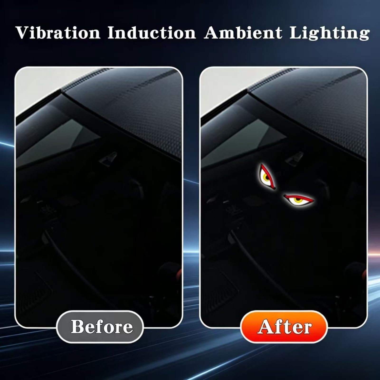 2PCS Solar Demon Eye LED Car Window Light,Lumières dynamiques de Voiture de 5 Modes,USB Solaire Double Puissance,Éclairage ambiant à Induction de Vibration,pour fenêtre de Voiture (D)