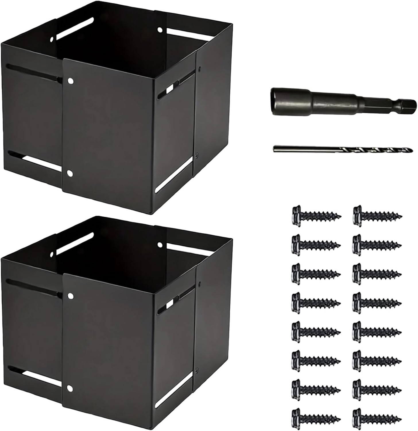 Metal Post Protector Set, Black, Adjustable Base Cover, Screws Included