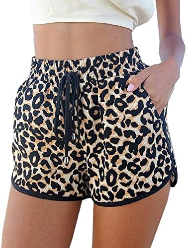 Kafeimali Women's Fashion Summer Leopard Beach Shorts Casual Short Pants (S)