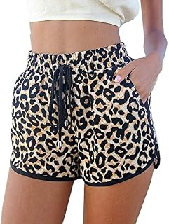 Kafeimali Women's Fashion Summer Leopard Beach Shorts Casual Short Pants (M)