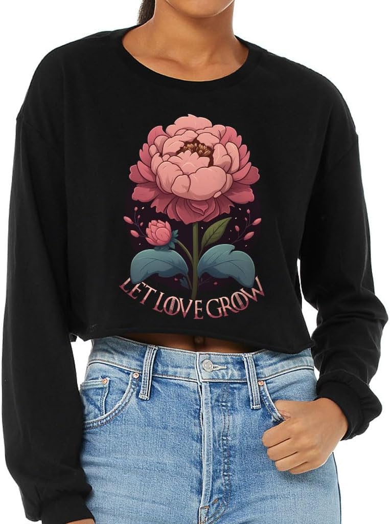 Let Love Grow Cropped Long Sleeve T-Shirt - Cute Women's T-Shirt - Print Long Sleeve Tee