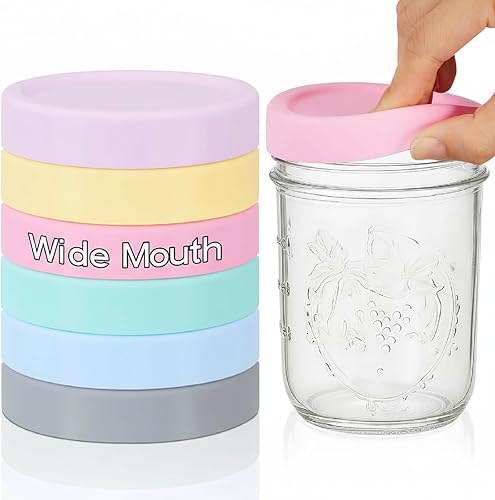 Miniatura 11 de 6 piezas de tapas de silicona de boca ancha para tarro de albañil, tapa gruesa a prueba de fugas para todos los tarros de albañil de boca ancha de