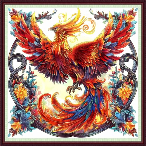 Image of Dooxvey Cross Stitch Kits for Adults Beginners,Full Range of Cross-Stitch Stamped Kits Needlepoint Kits for Beginners Embroidery Kits 11CT Cross Stitch Patterns-Magic Phoenix 18x18 inch