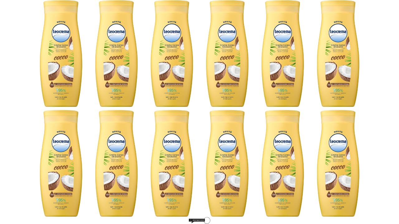 Leocrema - 12 creme idratanti per il corpo con cocco, idratazione intensiva per 72 ore, per tutti i tipi di pelle, 250 ml, + portachiavi Italy Shop Service gratuito