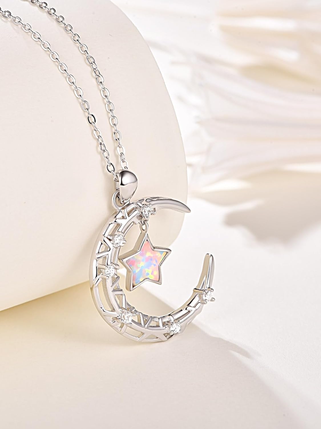 AENEAS Moon and Star Necklace Sterling Silver Opal Crecent Moon Pendant Celestial Jewelry Gifts for Women - Image 3