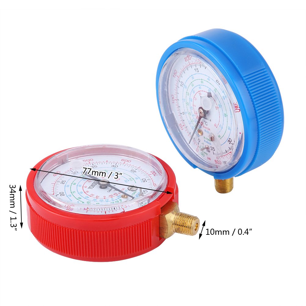Kit Manometro per Condizionatore d'Aria, Kit con Manometri Alta e Bassa Pressione per Refrigeranti R410A, R134A, R22