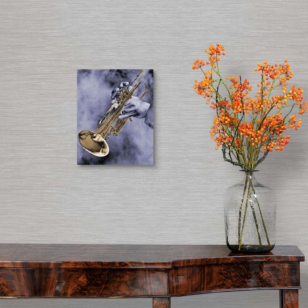 CANVAS ON DEMAND Trumpet Player Canvas Wall Art Print, Home Decor, Artwork,11" x14in