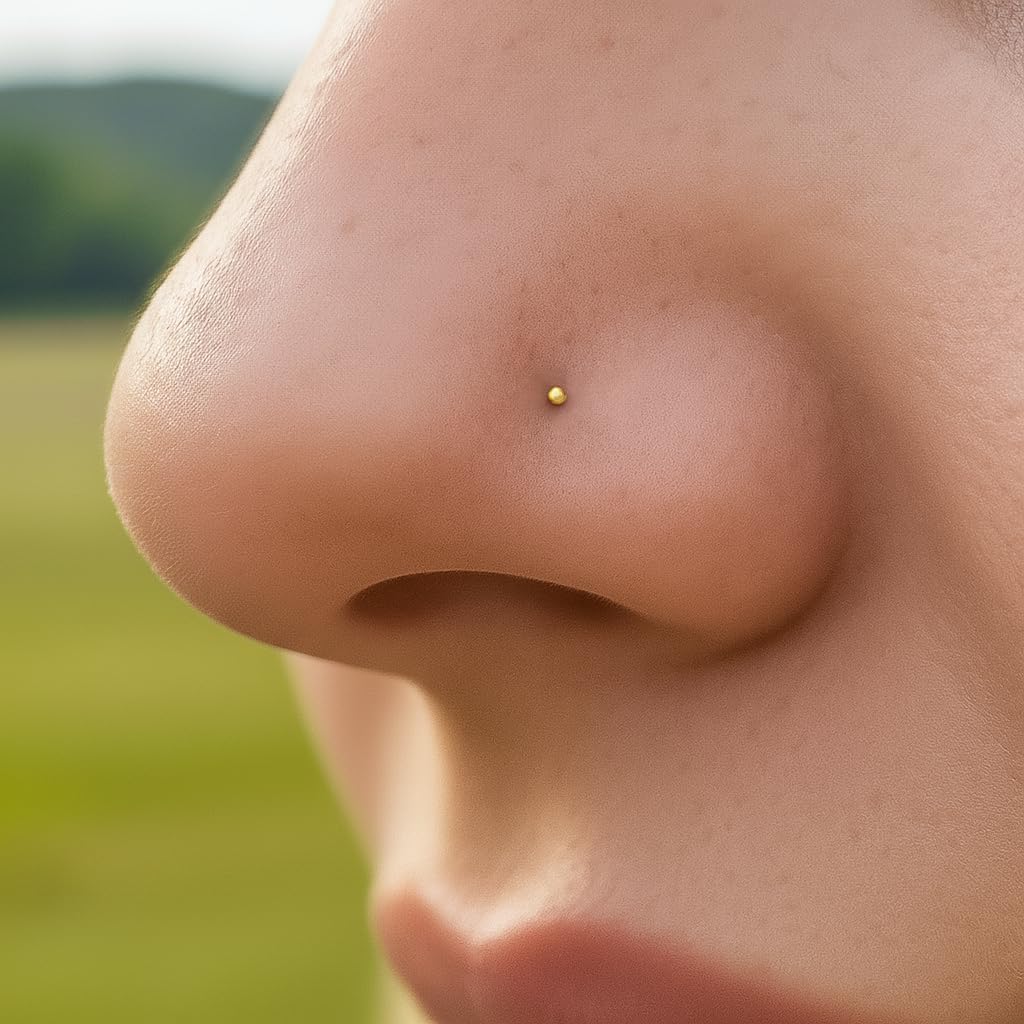 14K Gold Filled Tiny L-Shaped Nose Stud for Women – Dainty 1mm Ball Nose Piercing Jewelry – Hypoallergenic Comfortable Polished Nose Screw for Sensitive Skin – Durable Tarnish-Resistant L Bend Nose Pin