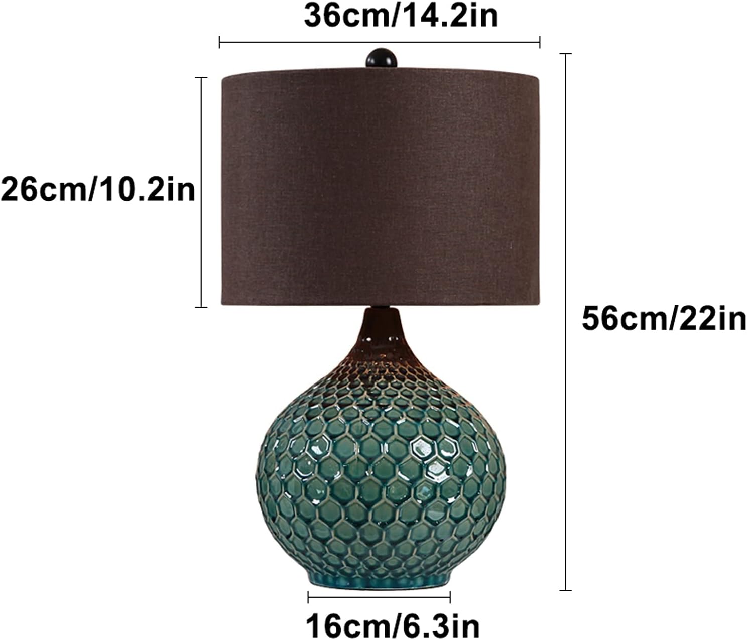 Table Lamp Retro Green Lamps Ceramics Bedside Table Lamps with Fabric Lampshade American Style Ice Crack Nightstand Lamps for Home Office, 22"H Bedside Table Lamp Lamps For Night Stands ( Color : Brow