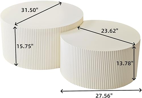 Miniatura 8 de BSYEIO Juego de 2 mesas de centro anidadas, mesas de café redondas de nogal, mesa redonda de madera moderna y mesa auxiliar para espacios pequeños,