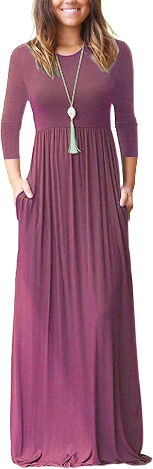 Women's 3/4 Sleeve Loose Maxi Dress