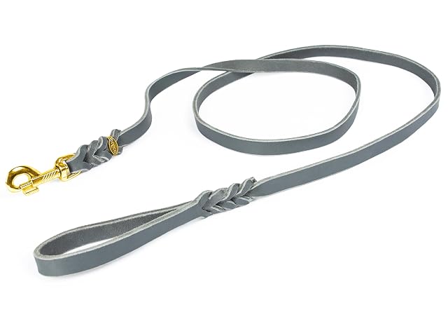 CopcoPet Correa de piel engrasada de 2 m x 10 mm, color gris, hecha a mano en Alemania