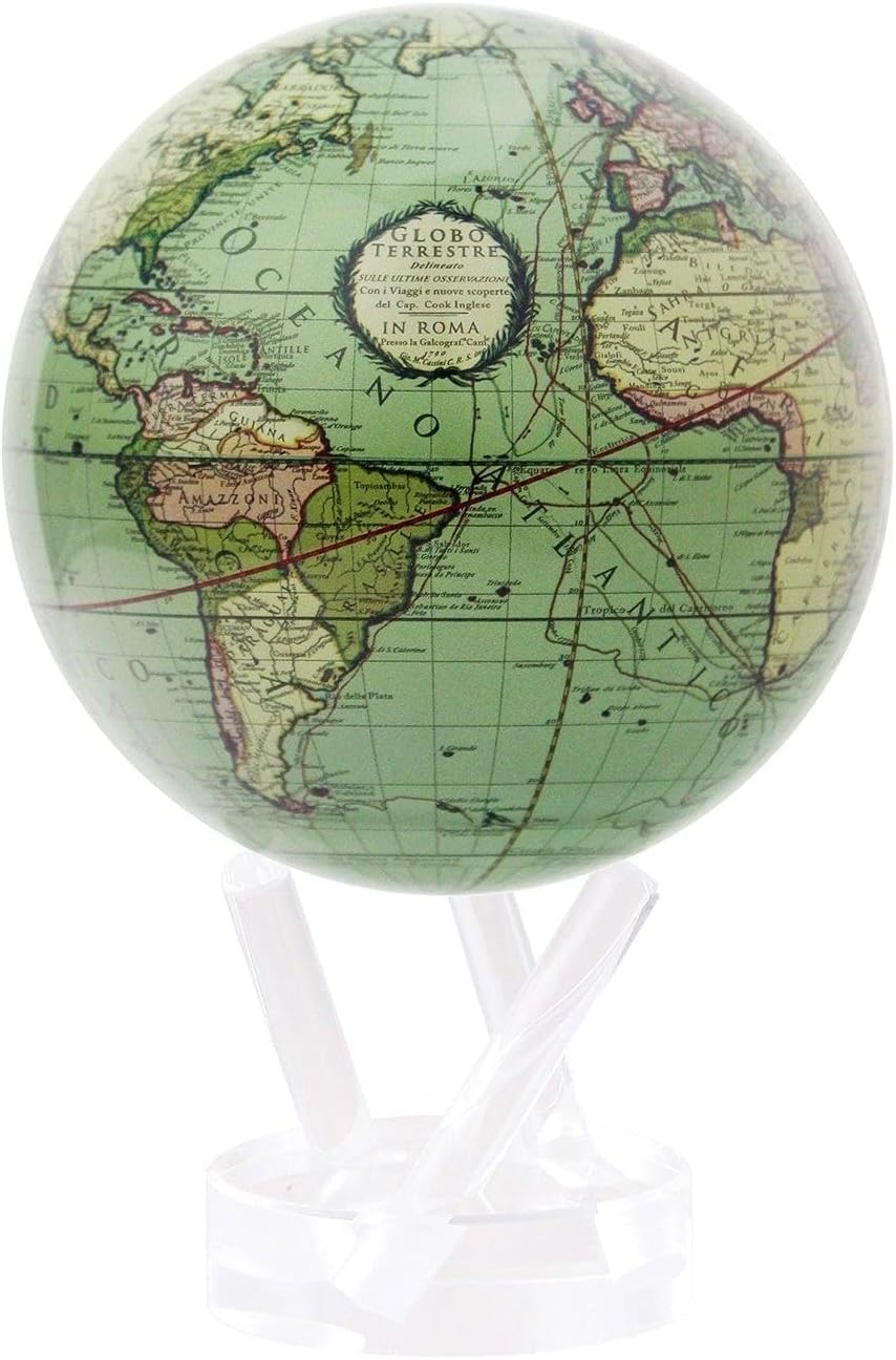 Antique Green Globe – 15 cm with Stand, Solar-Powered Globe, No Batteries or Cords Required, Unique Gift and Decorative Item