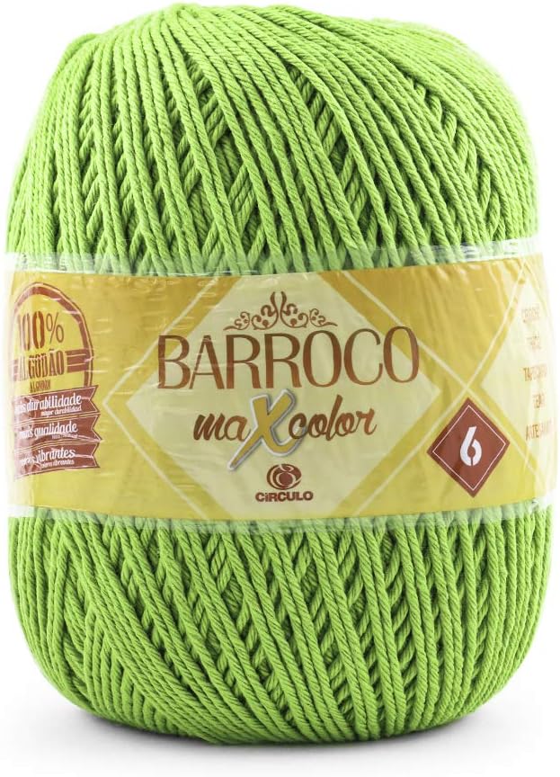 Barroco 100% Cotton Threads in 12 Colors in 494.3 Yards. Perfect fit for 4-5 mm Needles and 5.5-7 mm Crochet Hooks. Great use for Sewing, Arts and Crafts Projects (Apple Green)
