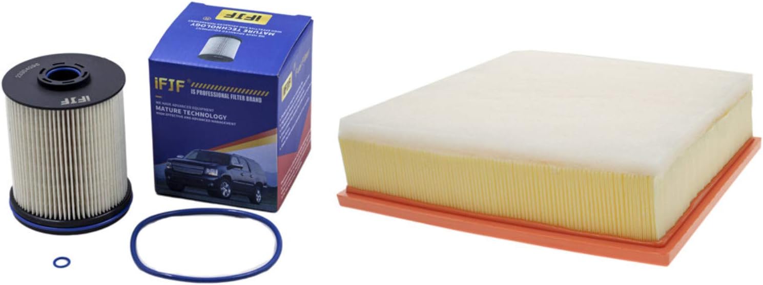 iFJF TP1015 Fuel Filter and A3231C Air Filter Replacement for Chevy Silverado/GMC Sierra 2017-2019 Duramax 6.6L V8 2500HD 3500HD Diesel Engine