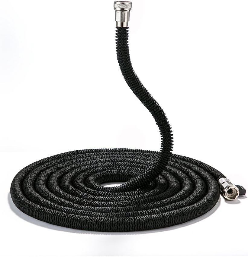 Black 50FT Expandable Garden Hose Shrinking Flexible Magic Retractable Water Hose with Solid Brass Connectors 3 4 inch, Lightweight No Kink Easy to Use for Gardening and Car Washing